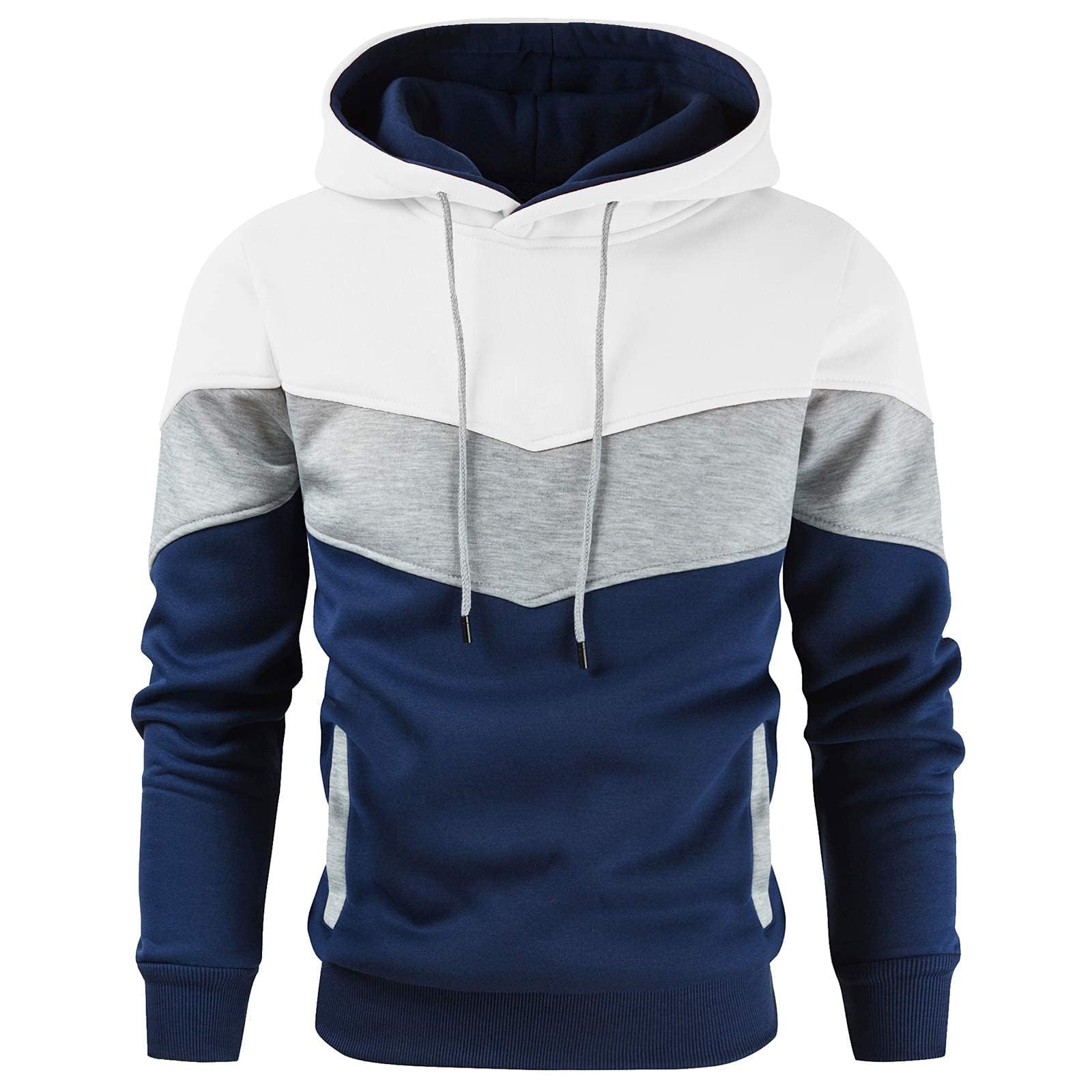 Gesean Mens Novelty Color Block Pullover Fleece Hoodie Long Sleeve Casual Sweatshirt with Pocket