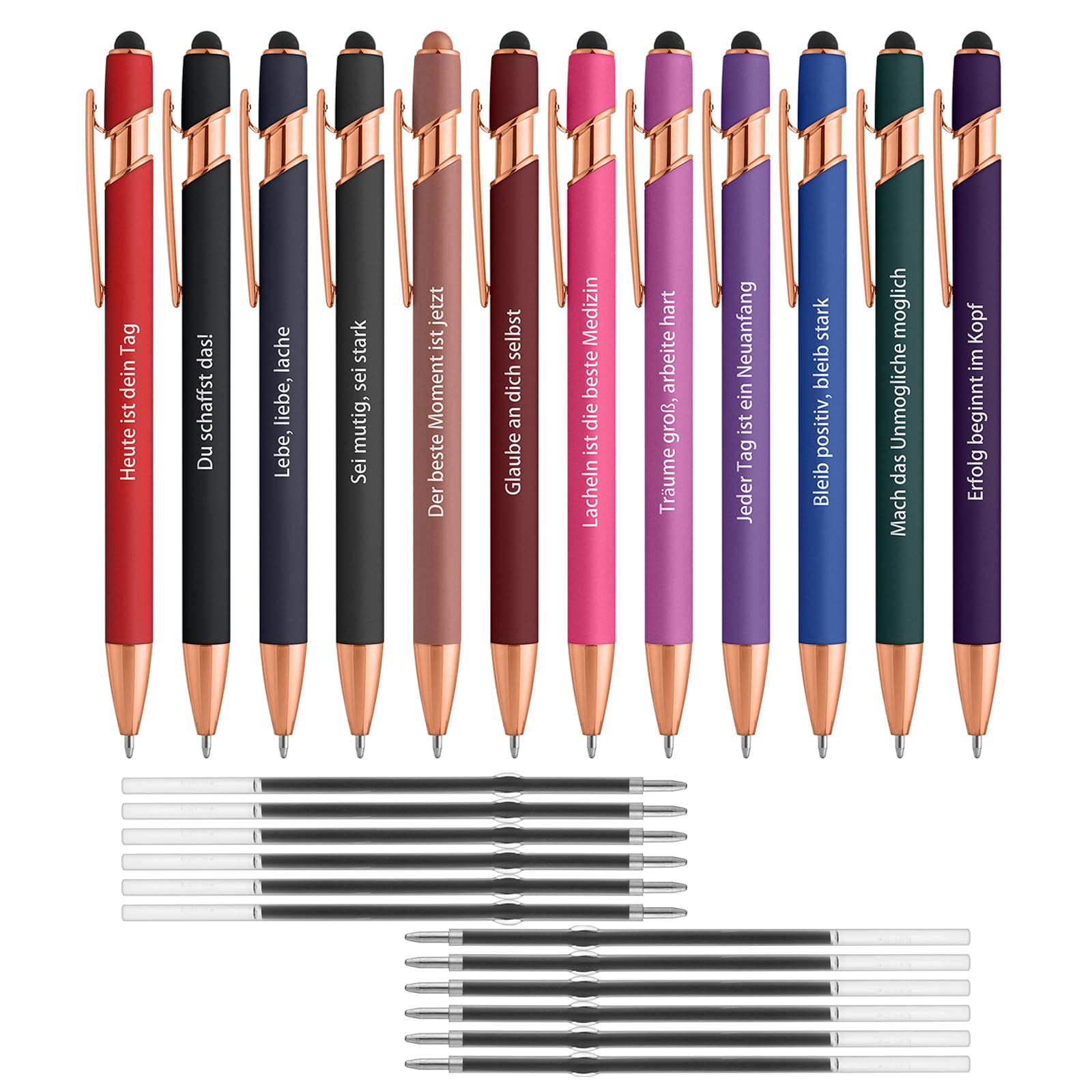 kander Kugelschreiber Hochwertig, 12 Stück Druckkugelschreibe 2 in 1 Ergonomische Kugelschreiber mit Touchpen, 12 Farben Kugelschreibers Schreibstift Büro, Home Office