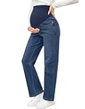 fitglam Women's Maternity Jeans Straight Leg Relaxed Fit Over Belly Pregnancy Denim Work Pants Maternity Clothes with Pockets