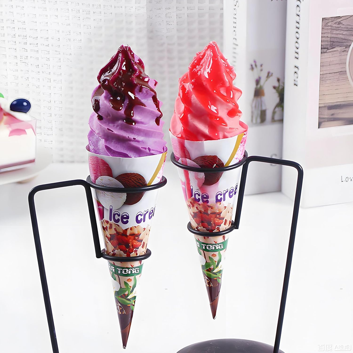 6 PCS Artificial Fake Ice Cream Cone, Simulation Food Decor, Realistic Food Props, Desserts Model for Home Kitchen Cabinet Desk Shops Party Decor Sample Display Photography Props