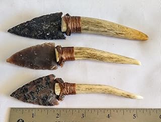 Generic GENUINE DEER ANTLER KNIFE MINI 4""- 6"" with STONE ARROWHEAD REPLICA - Home Decor - Knife Collection - Cosplay - Art Object - HANDMADE in the USA, AK004