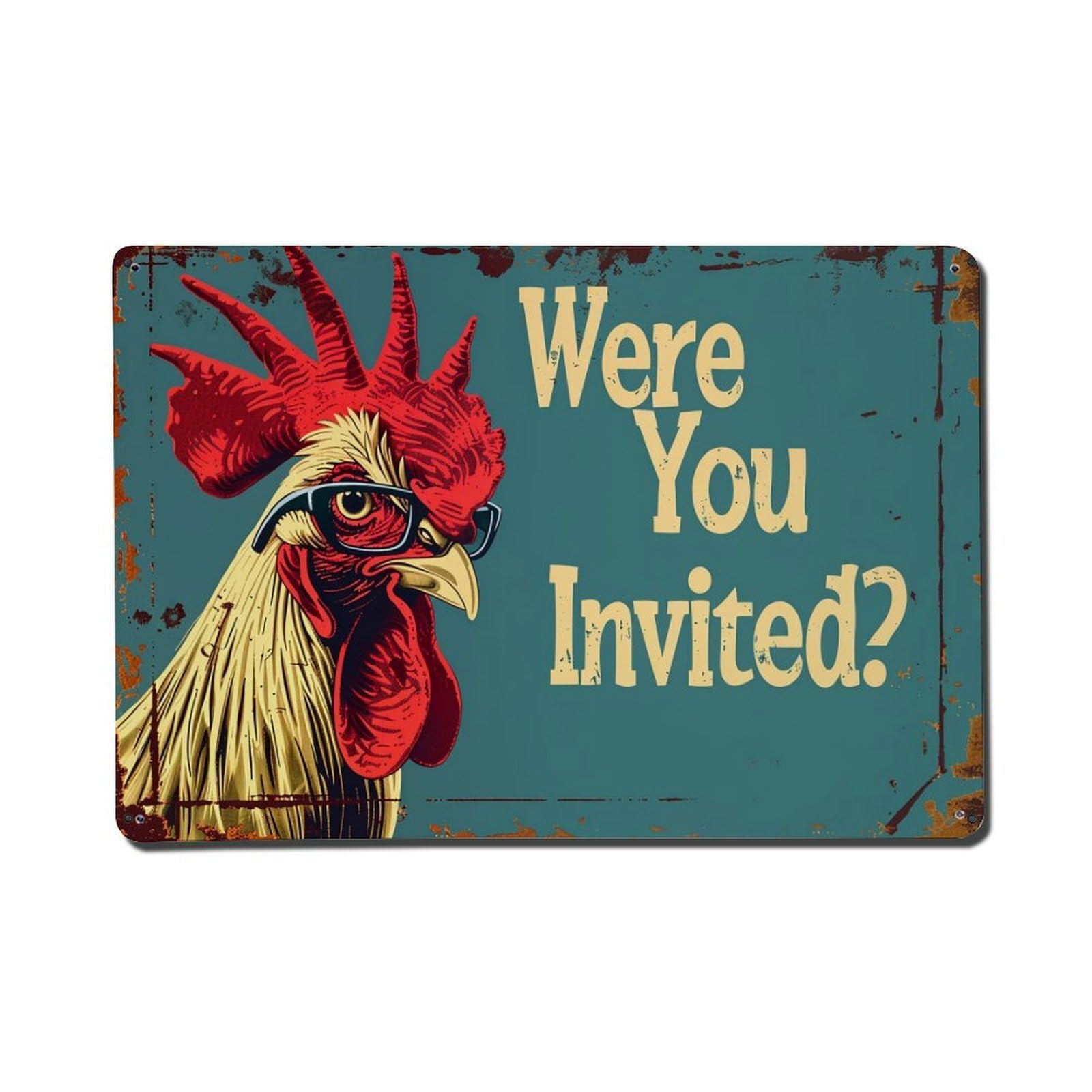 Chicken With Glasses Poster Vintage Tin Sign Retro Metal Wall Decor Metal Poster, Home Bar Garage Farmhouse Cafe Wall Art Decoration 8x12Inches