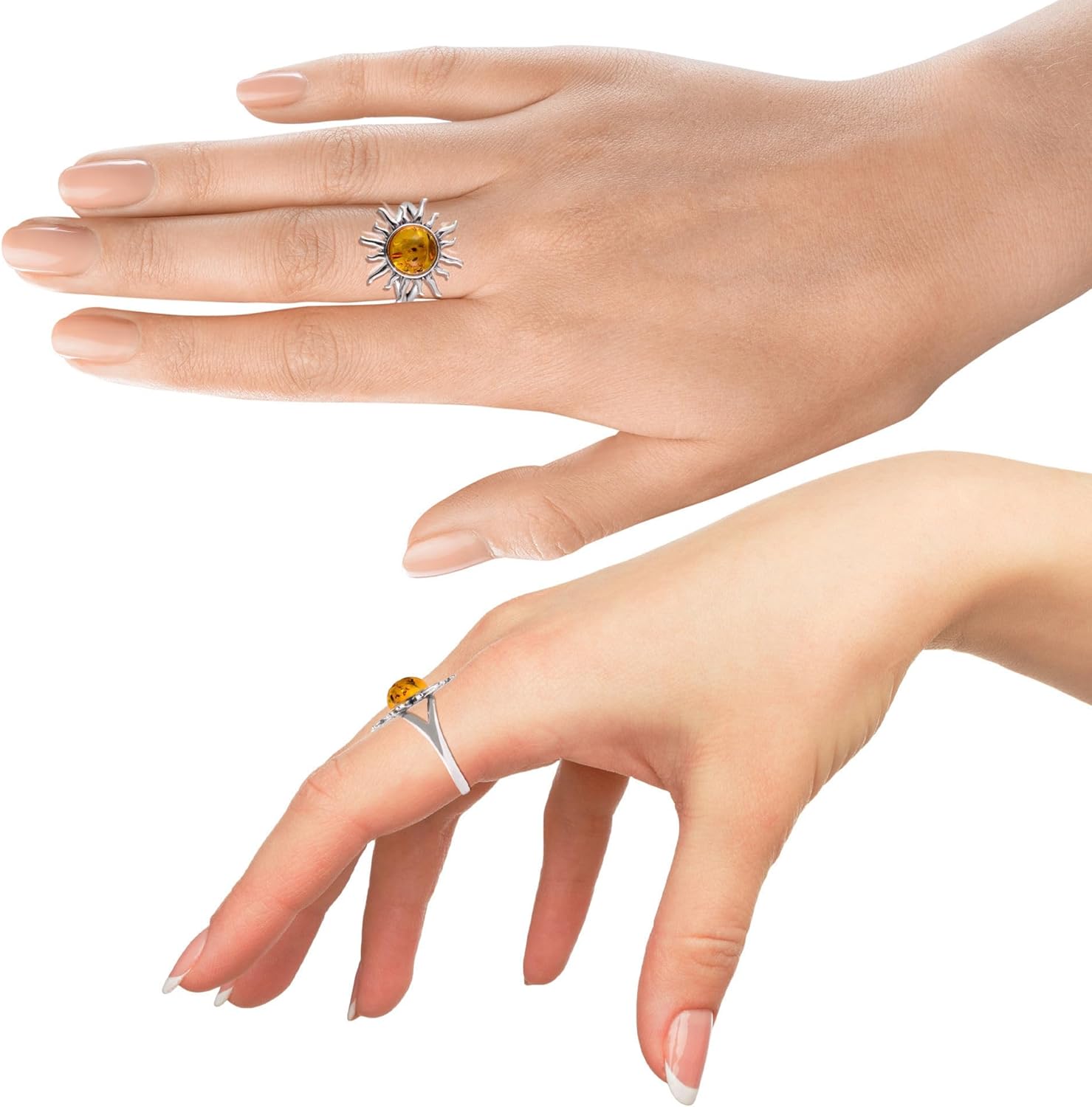 HolidayGiftShops GIA Certified Sterling Silver and Baltic Honey Amber Sun Ring - Image 2