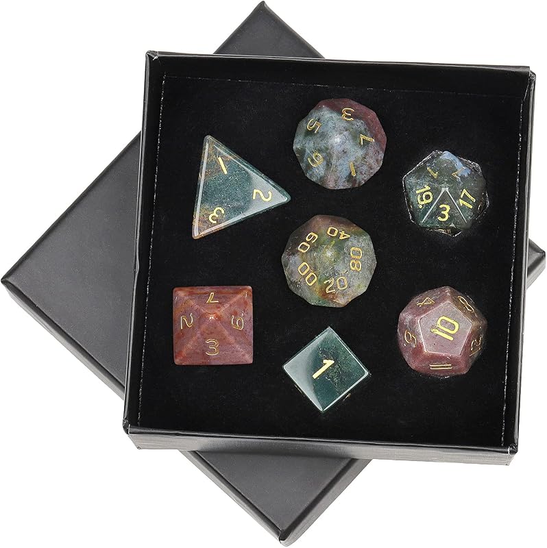 7 PCS Indian Agate Stone DND Dice Set for RPG MTG Table Games | Crystal DND Dice, Role Playing Dice, Dungeons and Dragons, Polished Tumbled Stones, Home Decoration