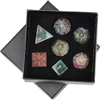 mookaitedecor 7 PCS Indian Agate Crystal Polyhedral DND Dice Set, Polished Tumbled Stones Dices for RPG MTG Table Games Home Decoration