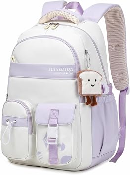 Amythe School Backpacks for Girls with Pendant, Water-Resistant, Purple | Back to School Bag for Teens, Girls BookBag for Primary Secondary School, Lightweight Casual Travel Daypack, Fit Trolley