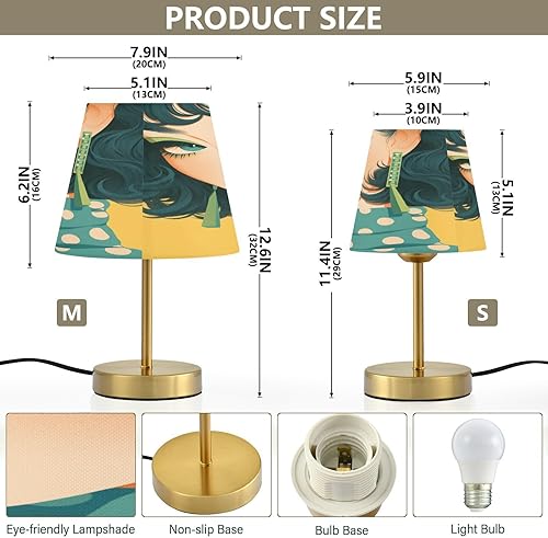 Miniatura 2 de FRODOTGV Retro Young Women Blush Table Lamps 3 Level Brightness Bedside Lamps with Shade for Living Room, Bedroom, Dorm Metal Base