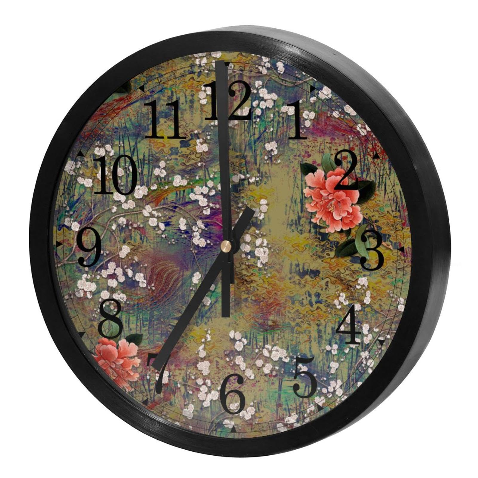 Horloge murale silencieuse ronde fleurie contre le stress