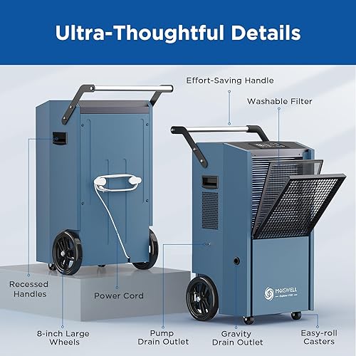 Miniatura 8 de Deshumidificador comercial de 190 pintas con bomba, portátil, industrial, resistente, eliminación de humedad, deshumidificadores para sótanos con