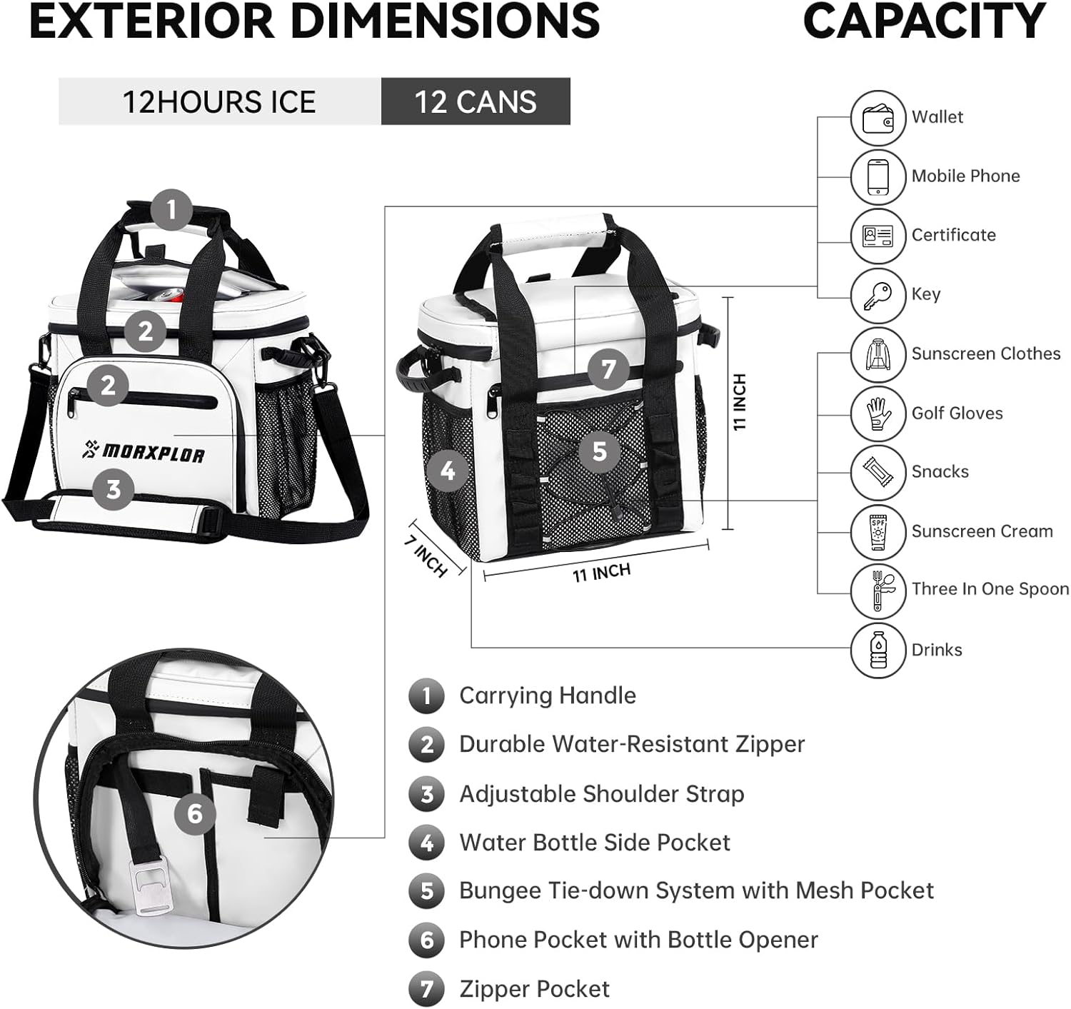 MORXPLOR Golf Cart Cooler with Magnetic Lid 12-Can Insulated Soft Cooler Bag Collapsible for Golf Cart,Golf Accessories,Lunch Camping Cooler Insulated Lunch Bag with Adjustable Shoulder Strap