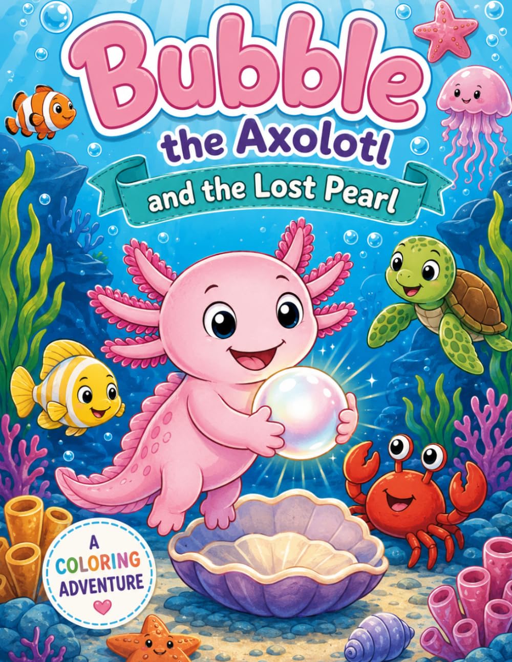 BUBBLE THE AXOLOTL AND THE LOST PEARL: A Fun Coloring Story Adventure for Kids