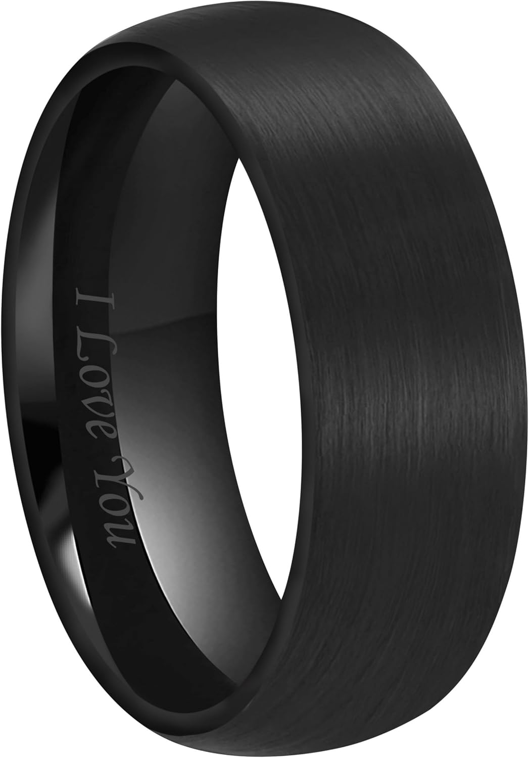 CROWNAL 4mm 6mm 8mm Black Ceramic Wedding Band Ring Men Women Couple Dome Brushed Finish Engraved I Love You Comfort Fit Size 4 To 16