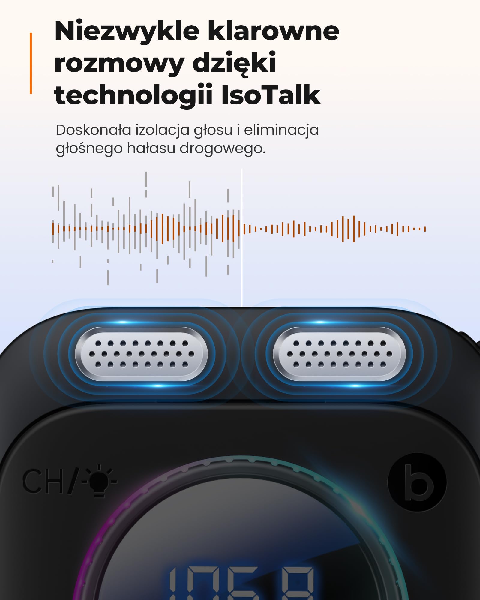 LENCENT Samochodowy nadajnik FM 72 W, Bluetooth 5.4, adapter Bluetooth | z wyciąganym kablem do ładowania, zapalniczka z gniazdem USB-C, basem i zestawem głośnomówiącym, muzyczny, obracany o 180