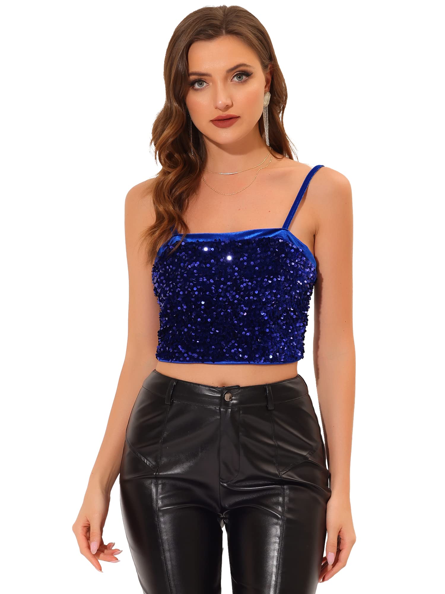 Allegra K Disfraz de Navidad Camisola de Terciopelo con Tirantes Finos y Lentejuelas Brillantes para Mujer