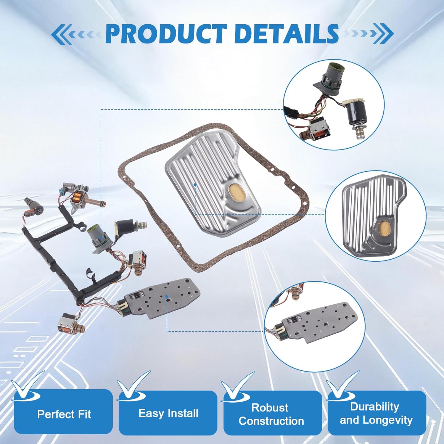 4L60E 4L65E Transmission Master Solenoid Kit with Harness Fit for GM Silverado Sierra Tahoe 1993-2005 Heavy-Duty Direct Replacement
