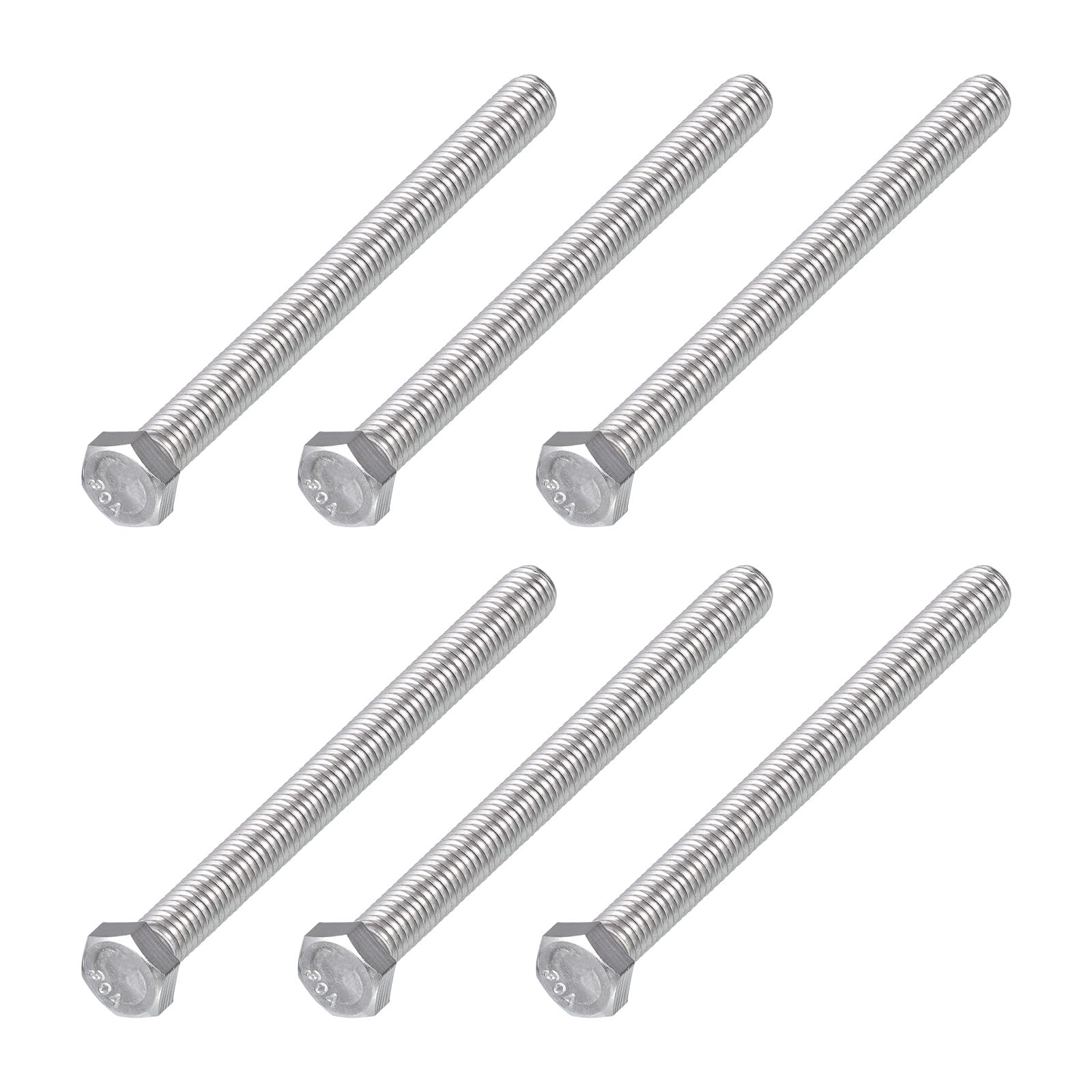 METALLIXITY Hex Head Bolts (3/8-16 x 4-1/2") 6Pcs, 304 Stainless Steel 18-8, Fully Threaded, External Hex Drive, Plain Finish, Hex Head Screw Bolt, Silver