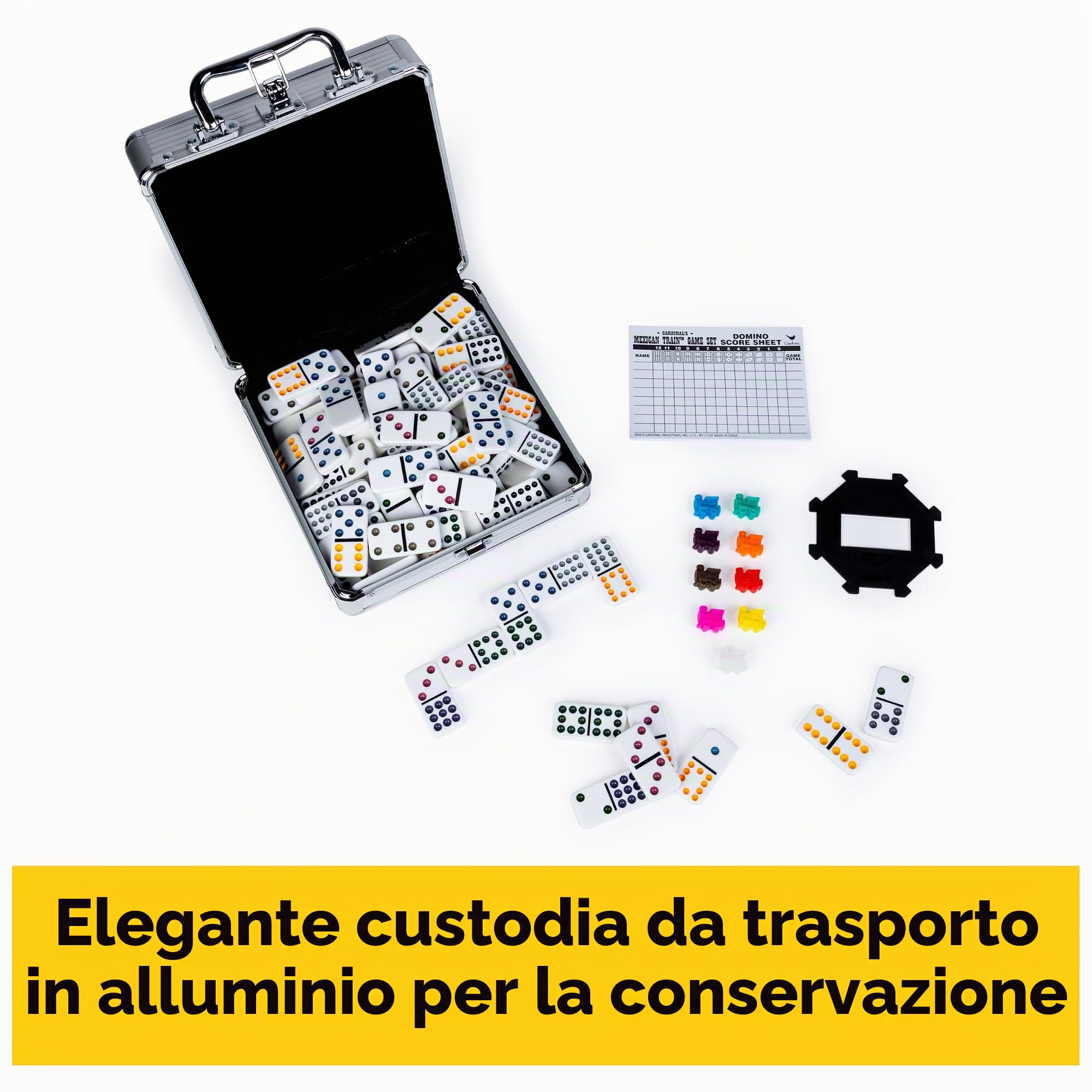 Cardinal Industries Mexican Train Domino Game in an Aluminium Case