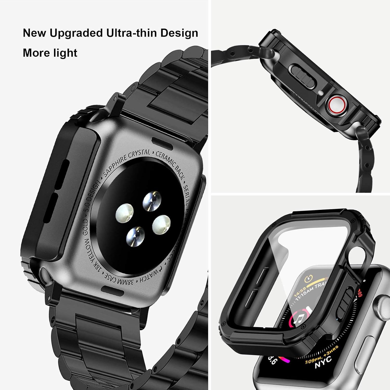 SUPOIX 2 Pack Case Compatible for Apple Watch 44mm with Tempered Glass Screen Protector, Men Women Rugged Shockproof All Around Protective Cover Accessories for Series 6/5/4/SE (44mm/Black+Black)