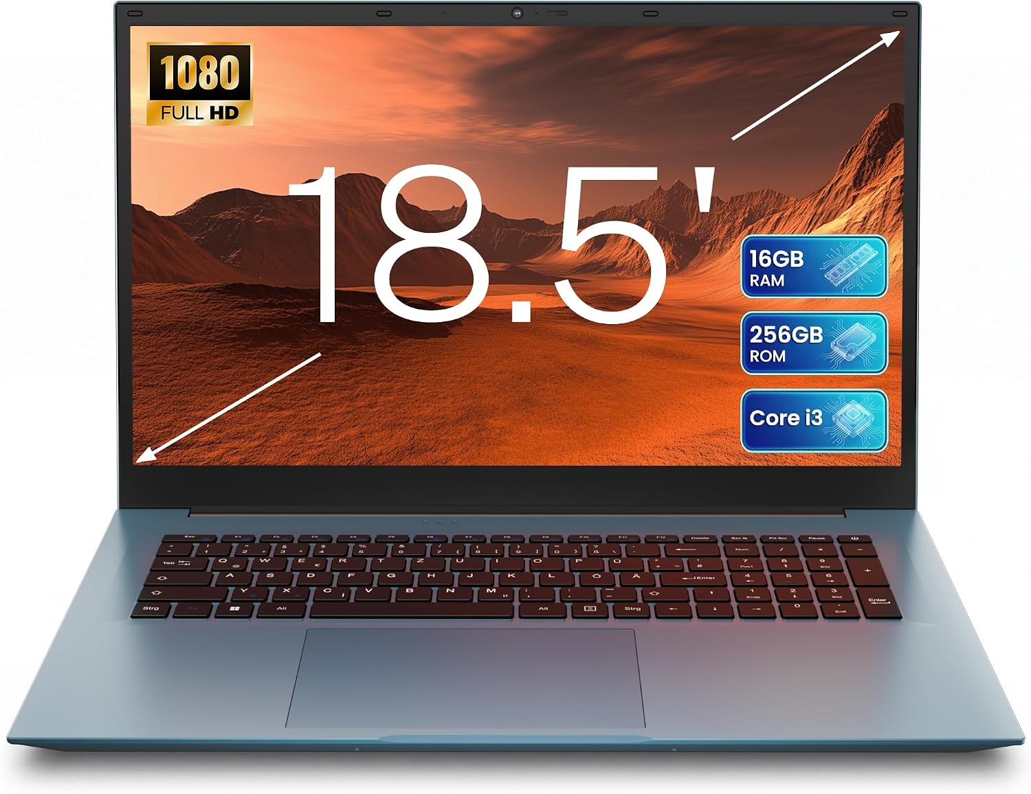 (-40%) THEYETI 18,5 Zoll Laptop 16GB RAM 256GB ROM Notebook, Core i3 (bis zu 3,9 GHz), 8000mAh Akku, Win, WiFi 6, IPS FHD Display 180° Betrachtungswinkel, HDMI（Hellblau）