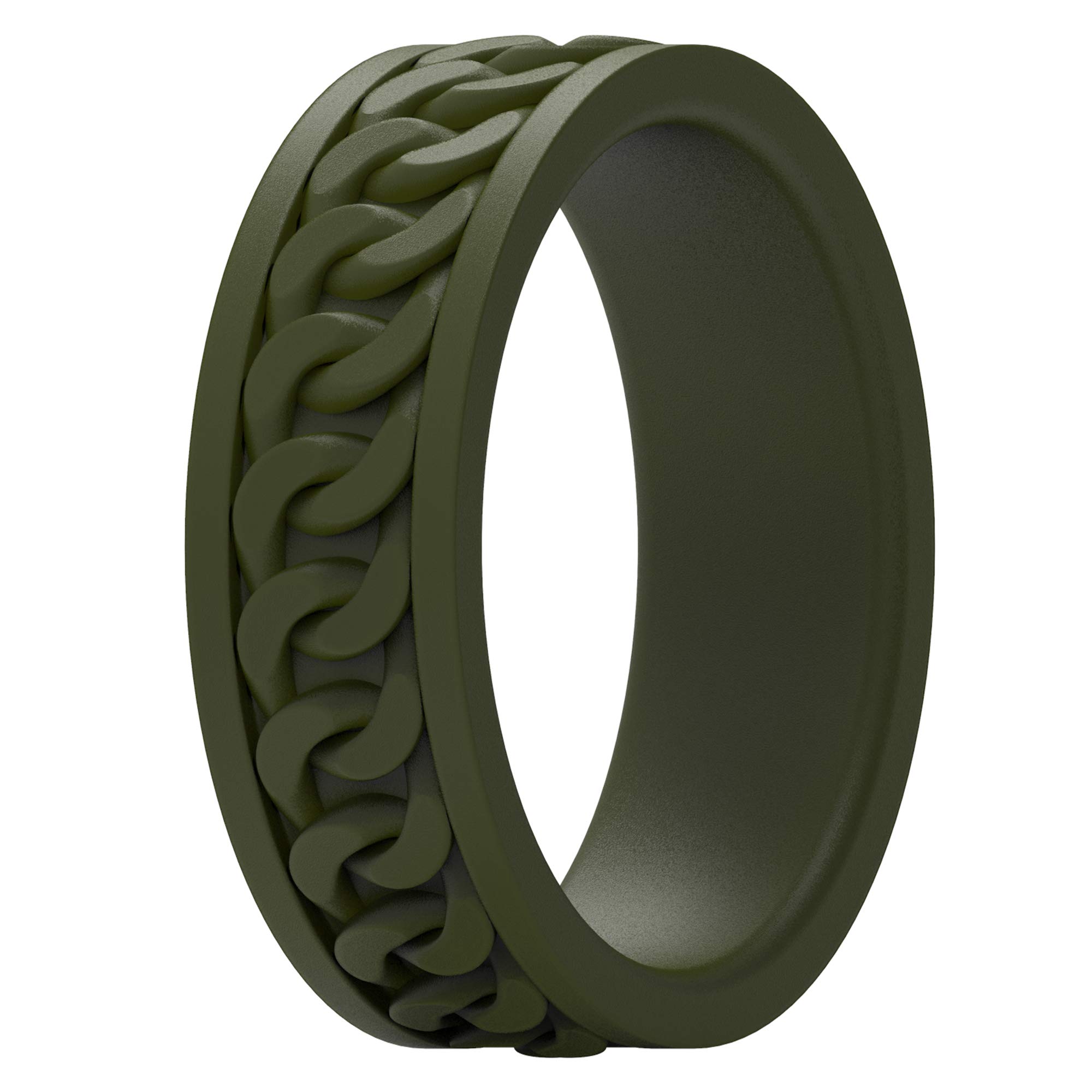 Alliance en silicone de 7mm de large texture chaîne caoutchouc vert olive