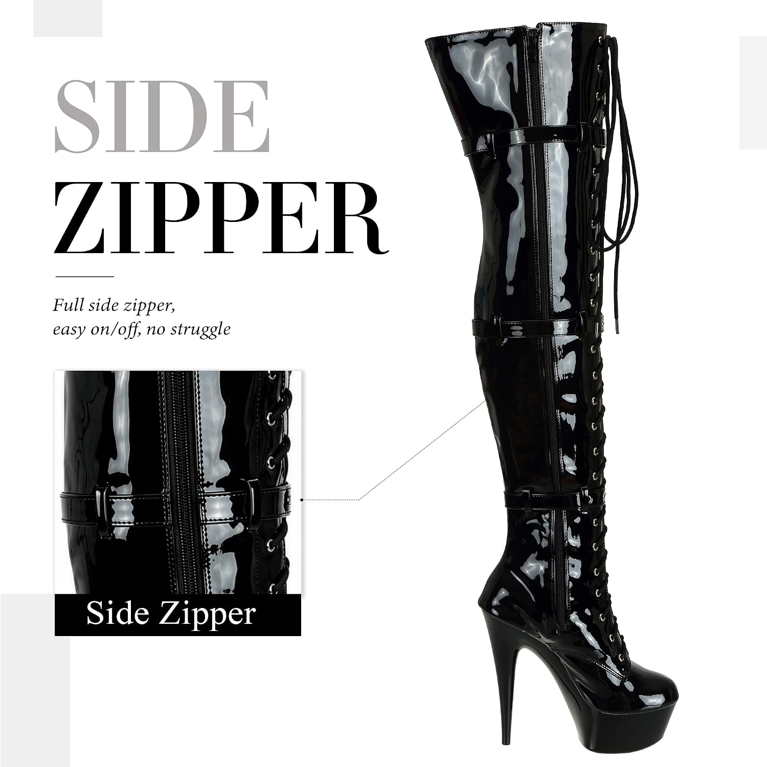 SheSole Women's Over The Knee Thigh High Heel Boots Platform Zip Buckle Lace Up
