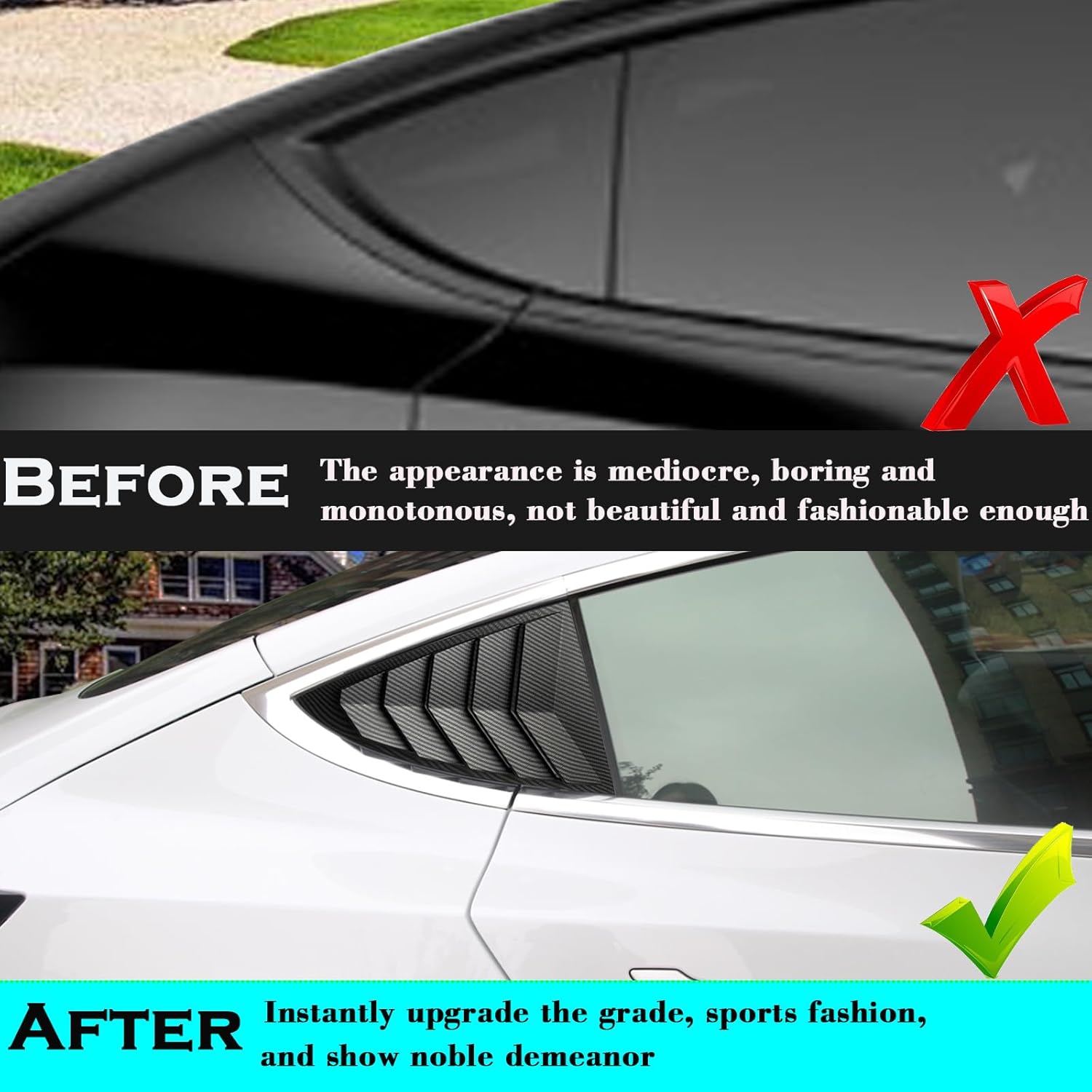 YHCDSEA for Model 3 Rear Side Window Shutter Cover Louver Sport Style Cool Exterior Decoration fit for Tesla Model 3 2017-2026 Accessories (Matt Carbon Fiber Pattern)