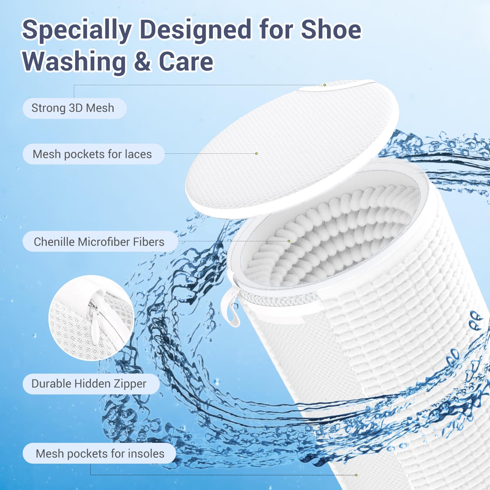 Teletrogy Shoe Washing Machine Bag 2 Pack, 360° Wrap-Around Cleaning Laundry Bags with Wash Shoes - Image 3