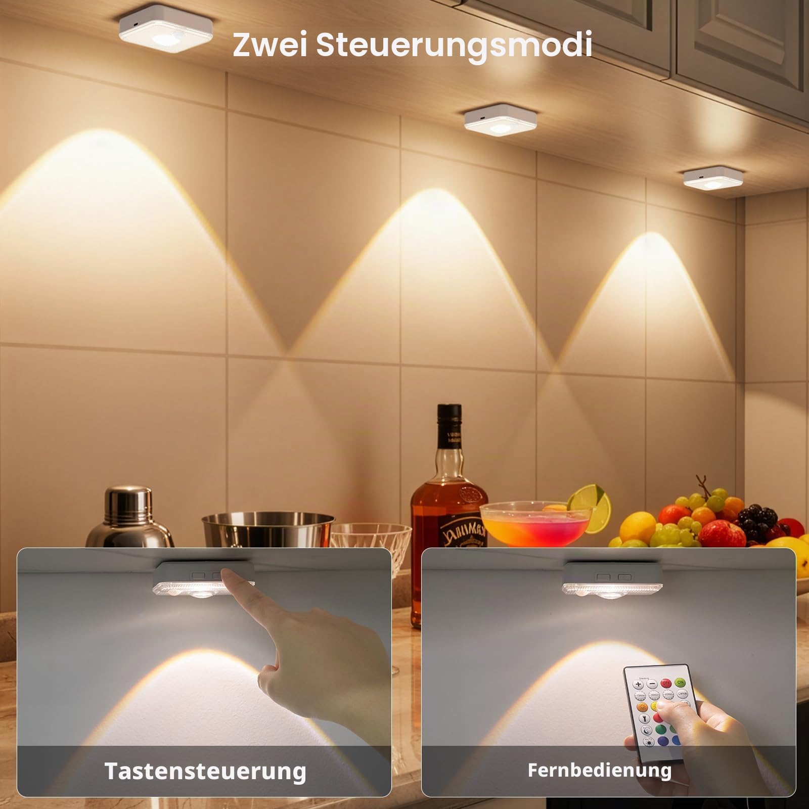 GBEAST 6 Stück Schrankbeleuchtung mit Fernbedienung, Vitrinenbeleuchtung Led, Schrankbeleuchtung Unterbauleuchte, 12 Modi, 1000mAh Akku, USB Aufladbar, Magnet Unterbauleuchte Küche Schrankbeleuchtung