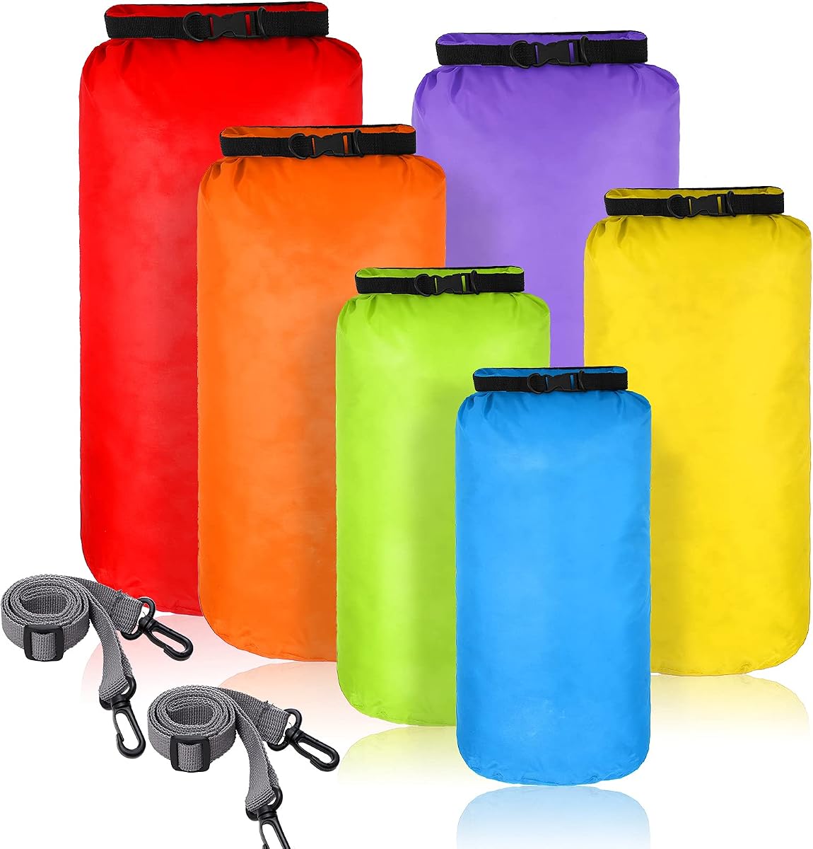 6 Pcs Waterproof Dry Bag Set Ultralight Stuff Sack 20/15/10/8/5/3L Backpacking Bag with Long Adjustable Strap Outdoor Keep Gear Dry Sack for Camping Kayaking Boating Hiking Travel