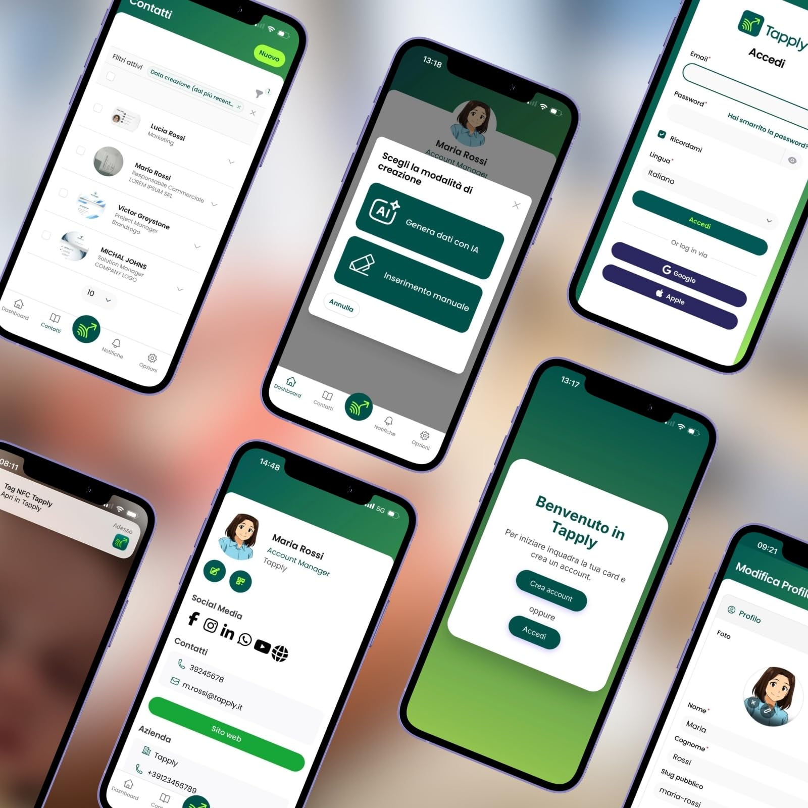 Biglietto da Visita Digitale NFC QR Code Compatibile Android iOS Profilo Aggiornabile Online Nero