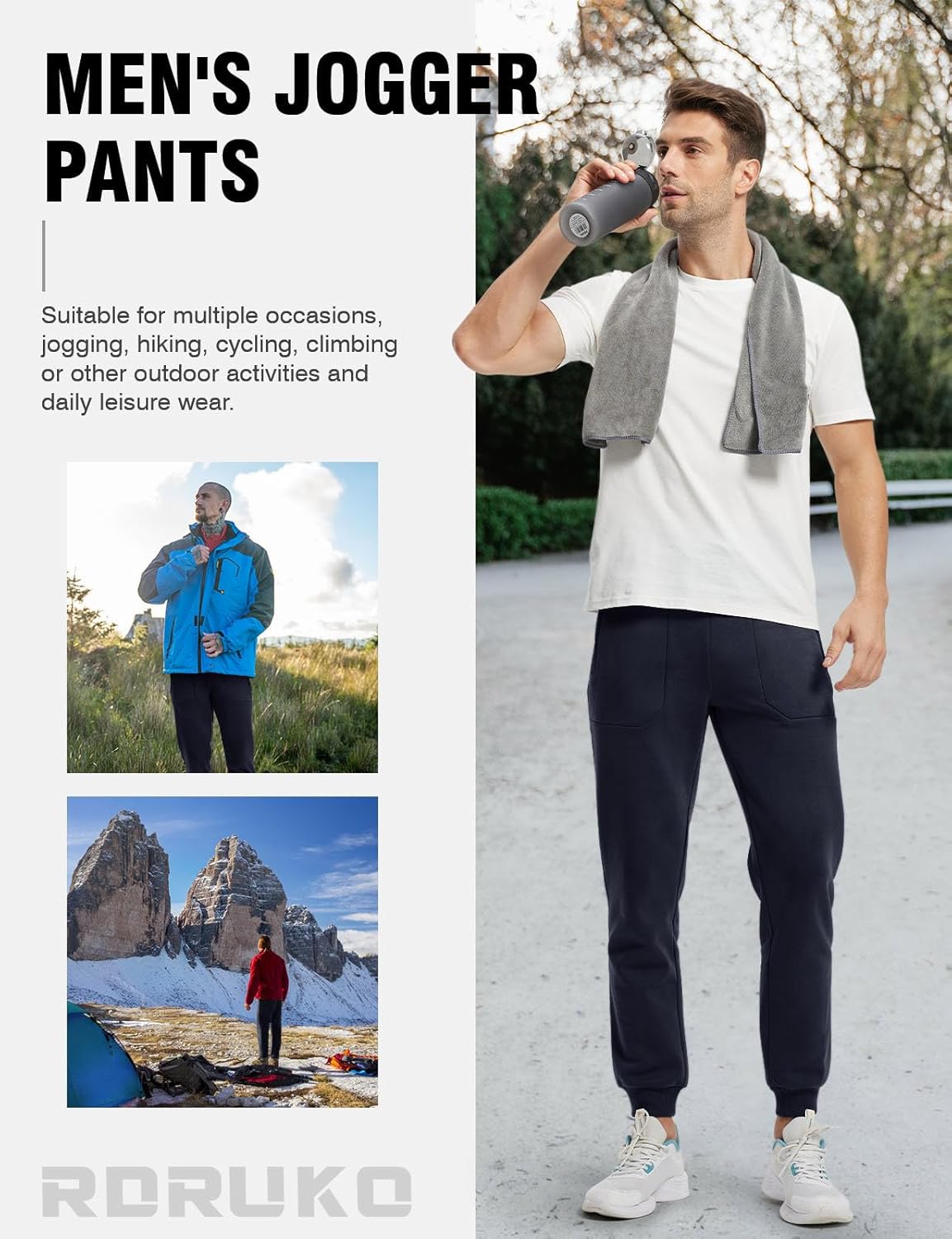 Rdruko Men's Fleece Joggers Pants Winter Warm Sweatpants with Zipper Pockets Athletic Running Gym Workout - Image 7