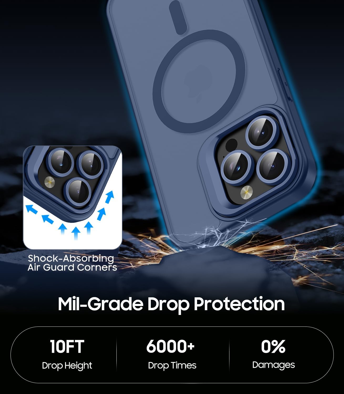 TOBOVON for iPhone 14 Pro Max Case, Compatible with MagSafe, Built-in Camera Ring Stand, with Individual Camera Cover, Translucent Matte Military-Grade Drop Protection Magnetic Case, Blue image 5