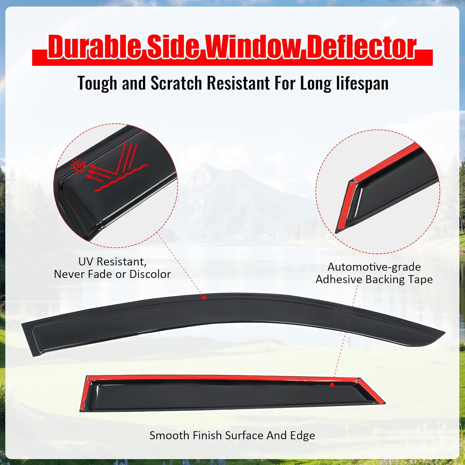 IKON MOTORSPORTS Tape on Window Visors Compatible with 2024-2026 Chevrolet Blazer EV, Slim Style Acrylic Smoke Tinted Rain Guards, 4PCS Side Window Wind Deflectors