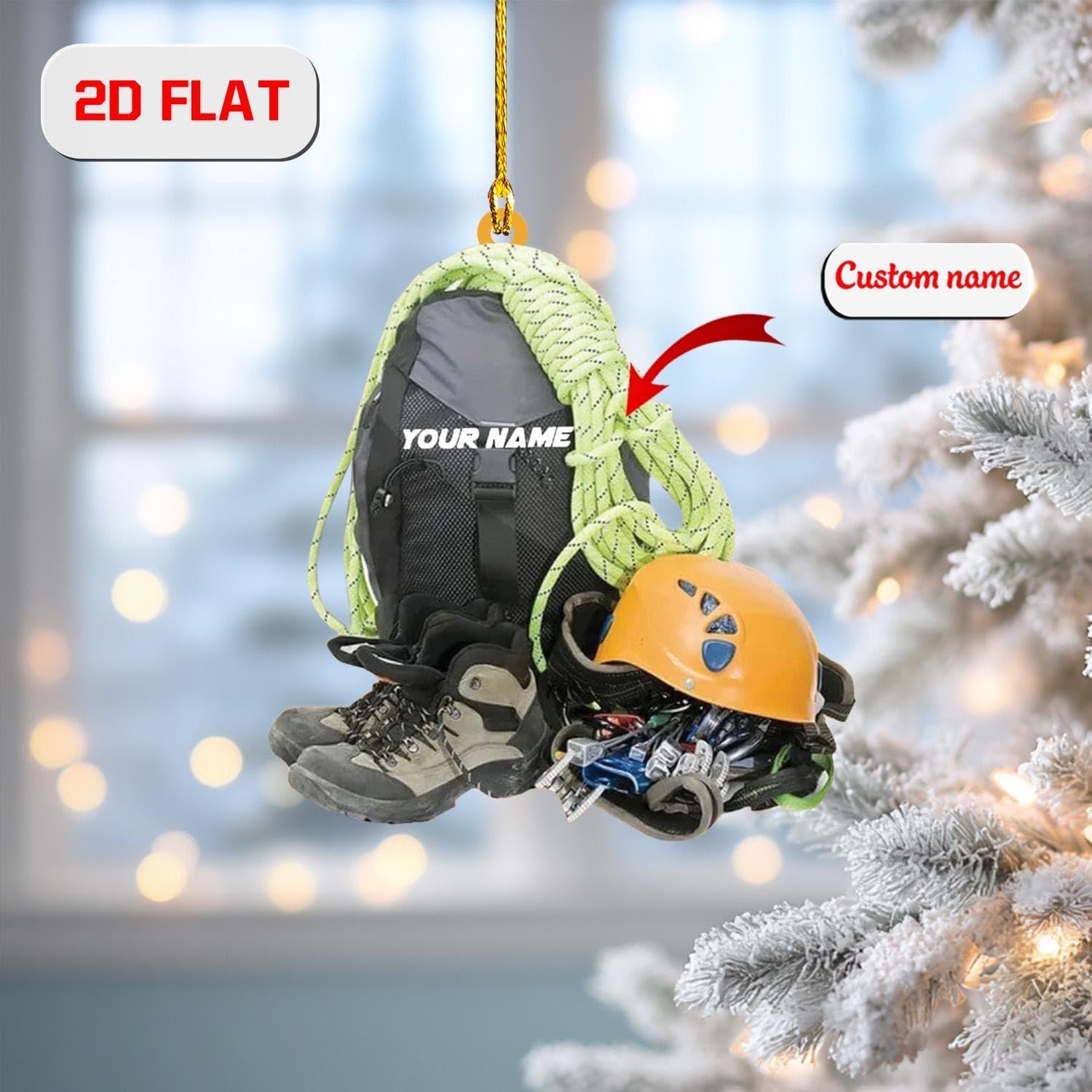 Personalized 2D Acrylic Ornament – Climbing Backpack & Helmet | Hiker Adventurer Holiday Decoration