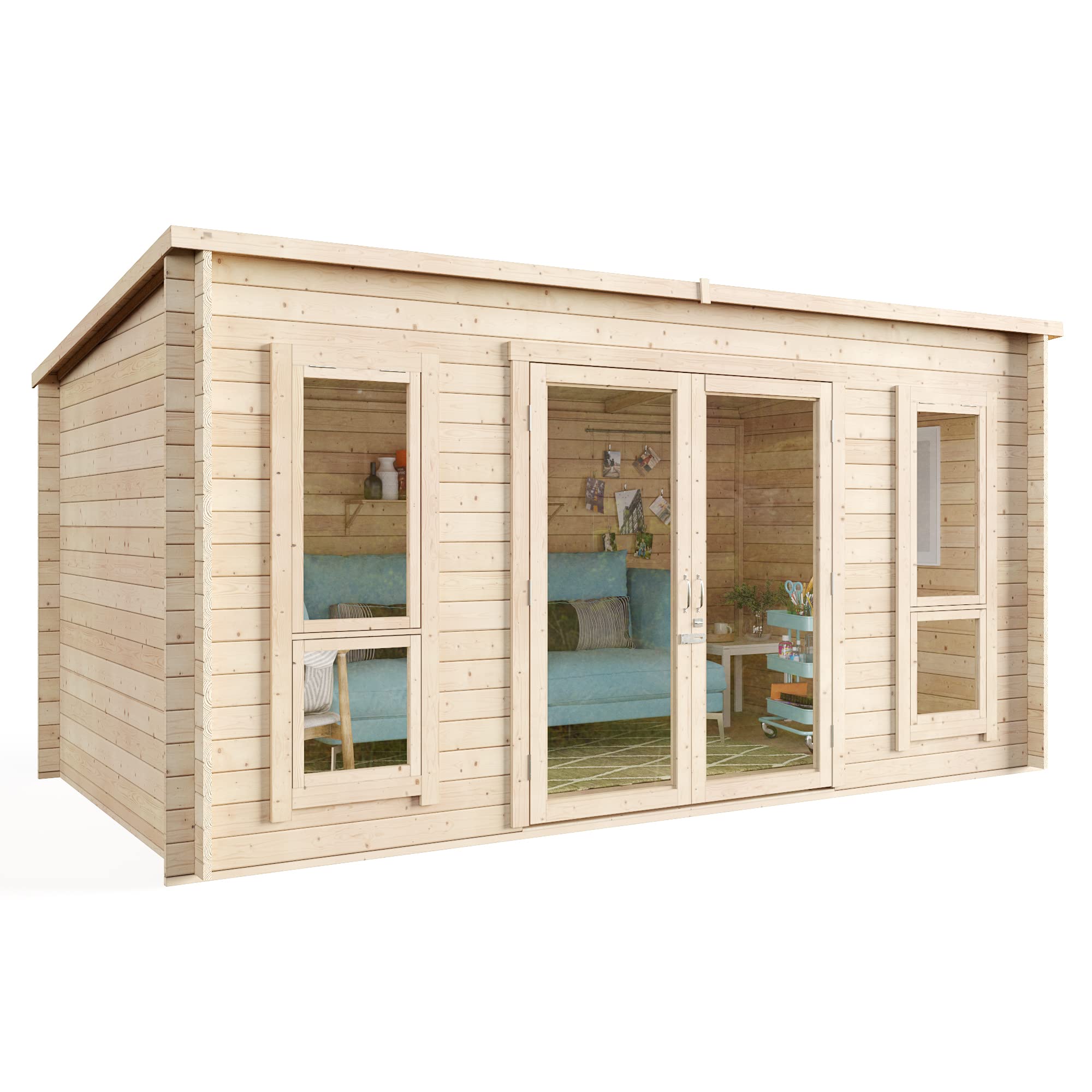 BillyOh Log Cabin Summerhouse Garden Office Studio Summer House Modern Pent Carmen Outdoor Room (Pressure Treated, 14 x 8)