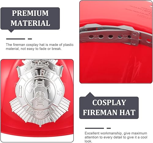 Miniatura 6 de Lurrose Sombrero de bombero de plástico para niños, sombrero de bombero rojo, casco de bombero, casco de bombero para niños, accesorio de disfraz