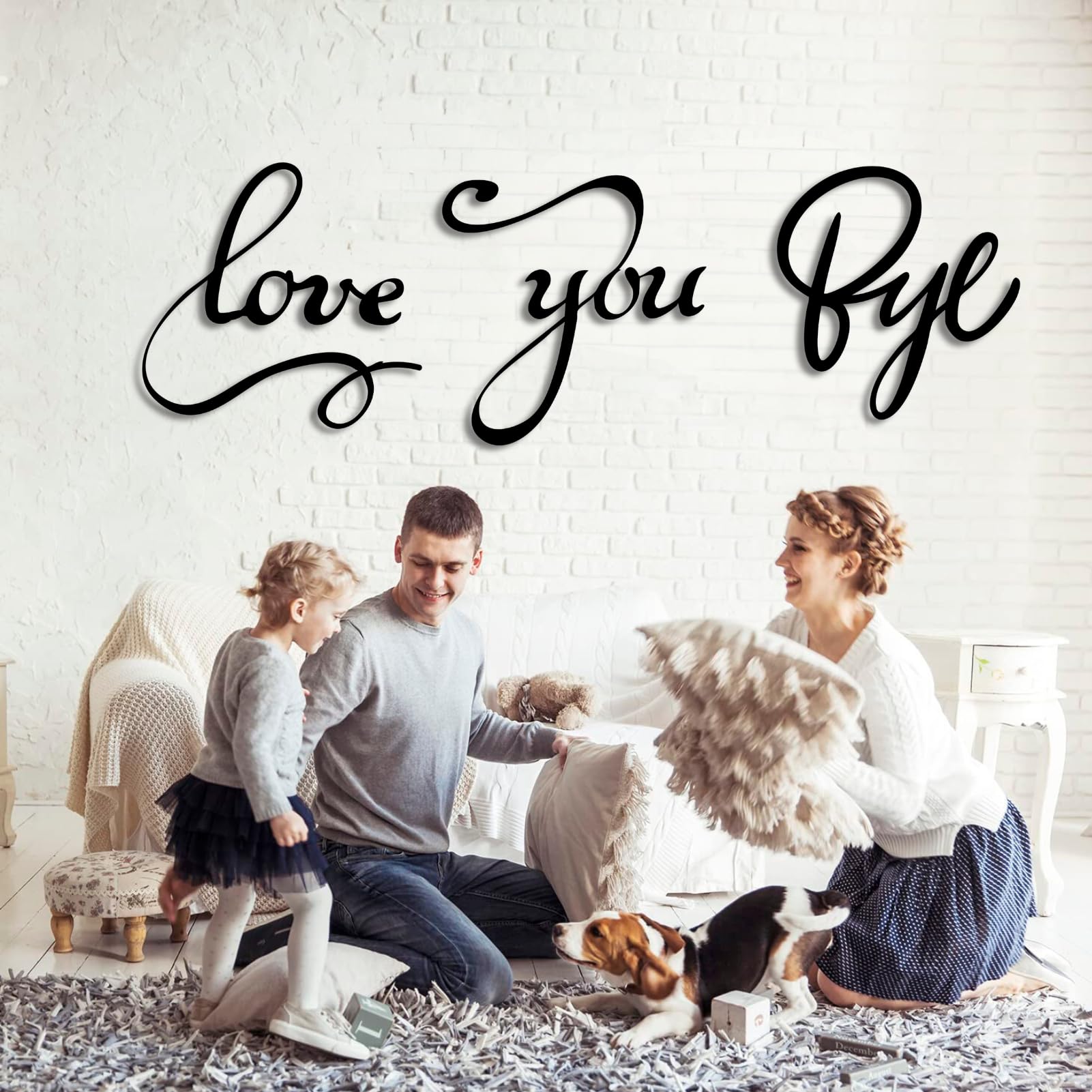 Schwarzes Metall-Wandbild „Love You Bye“, Metall-Liebeszeichen-Monogramm-Paar-Wandbild-Dekoration, Moderne Skulptur zur Dekoration von Wohnzimmer, Schlafzimmer, Flur und Wohnbereich (Weiß, 3