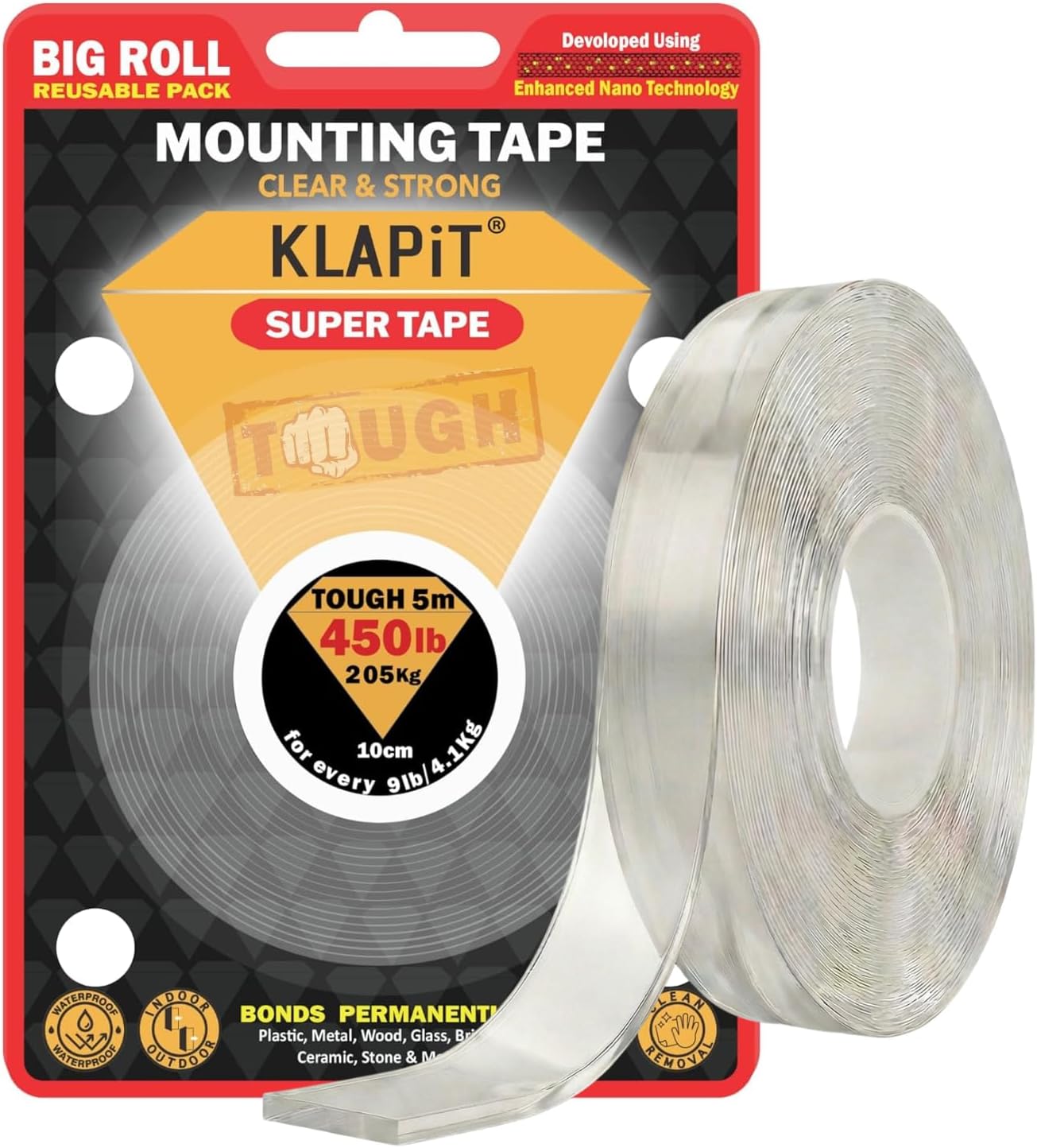 SUPER TAPE Tough 5 Meter Extreme Use Mounting Double Sided Heavy Duty Clear Waterproof for Outdoor, Rough Surface Holds 205Kg