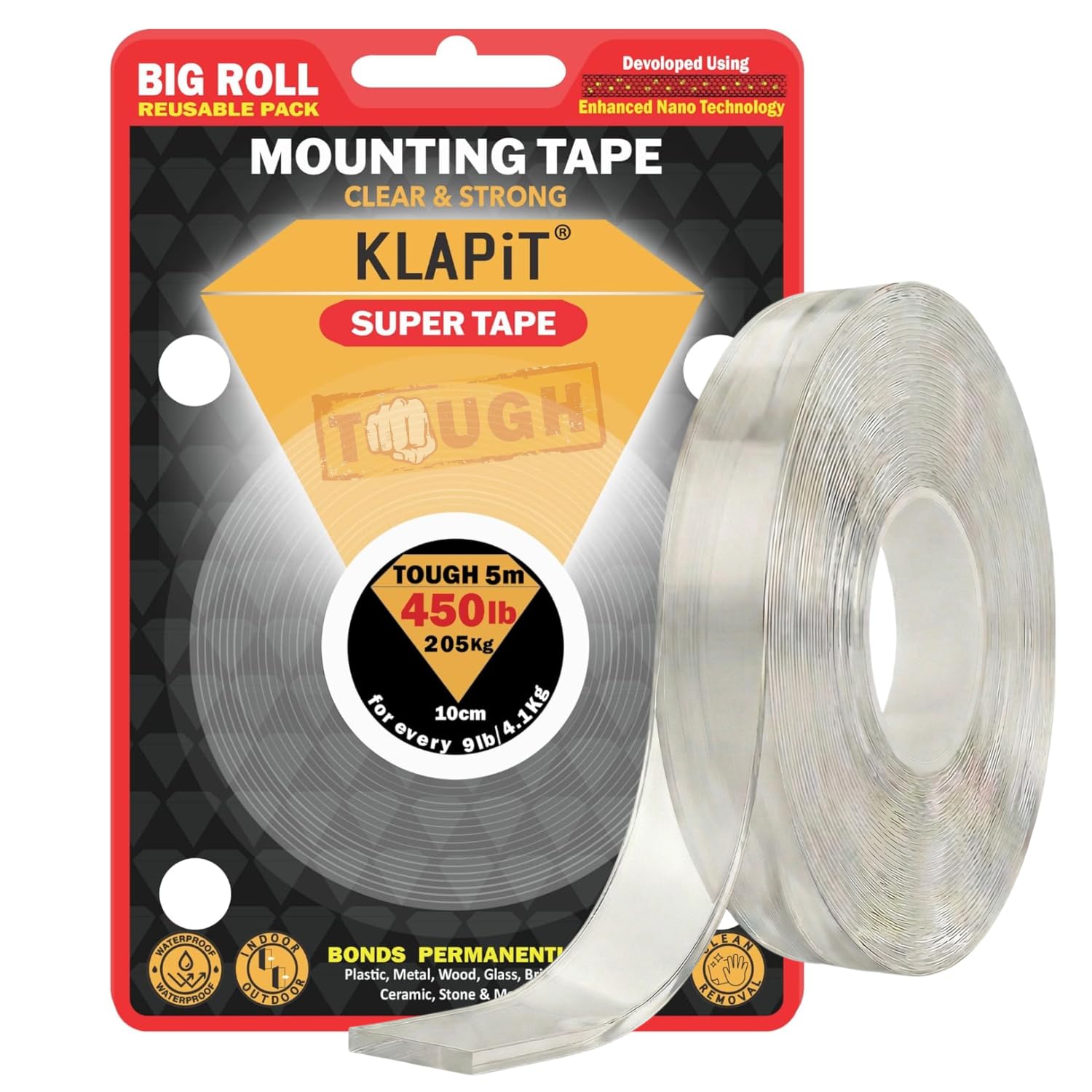 SUPER TAPE Tough 5 Meter Extreme Use Mounting Double Sided Heavy Duty Clear Waterproof for Outdoor, Rough Surface Holds 205Kg