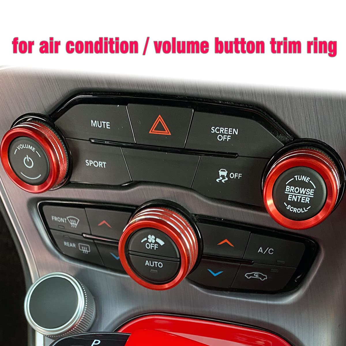 for Dodge Challenger Charger (2015-2021) AC Climate Control Knob Cover Auto Volume Tune Switch CD Button Trim Compatible for Chrysler 300 300s (2015-2020)、Ram 1500 2500 3500 (2013-2018) Red 3Pcs