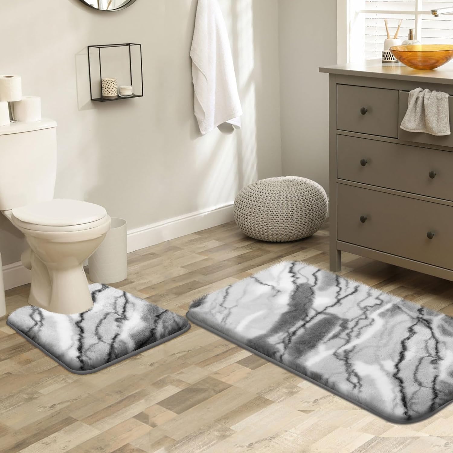 McEu Bathroom Mat Sets 2 Piece, Bath and Toilet Mat Set Non Slip Faux