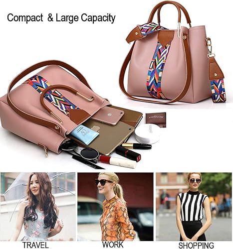 Miniatura 5 de Juego de bolso para mujer 4 en 1 de piel sintética suave con asa superior, bolsa de mano, bolsas de hombro, bolsa cruzada, cartera