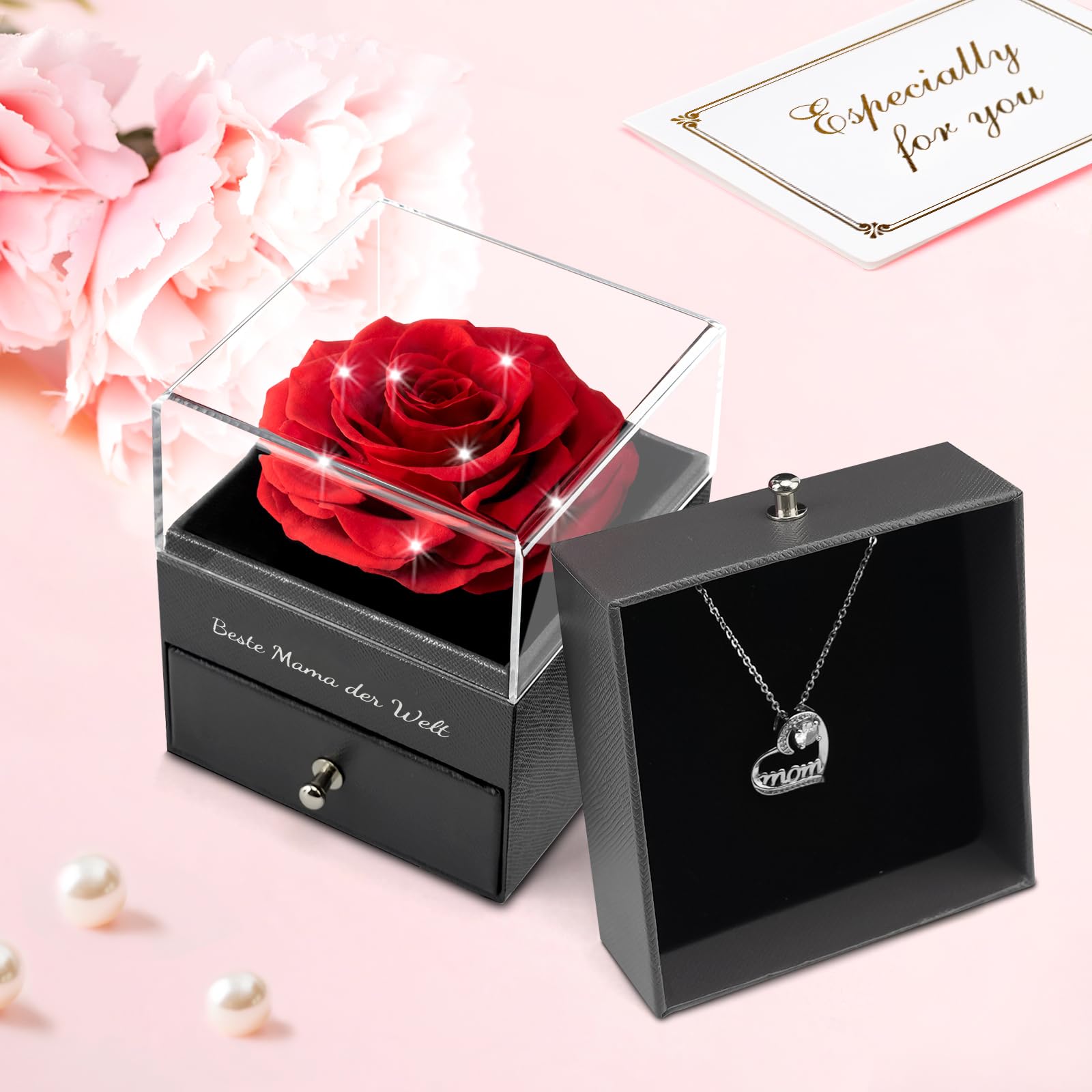 Aan Mijn Mama - Eeuwige Rozenbox - Met Hart Fotoprojectie Ketting En Echte Roos