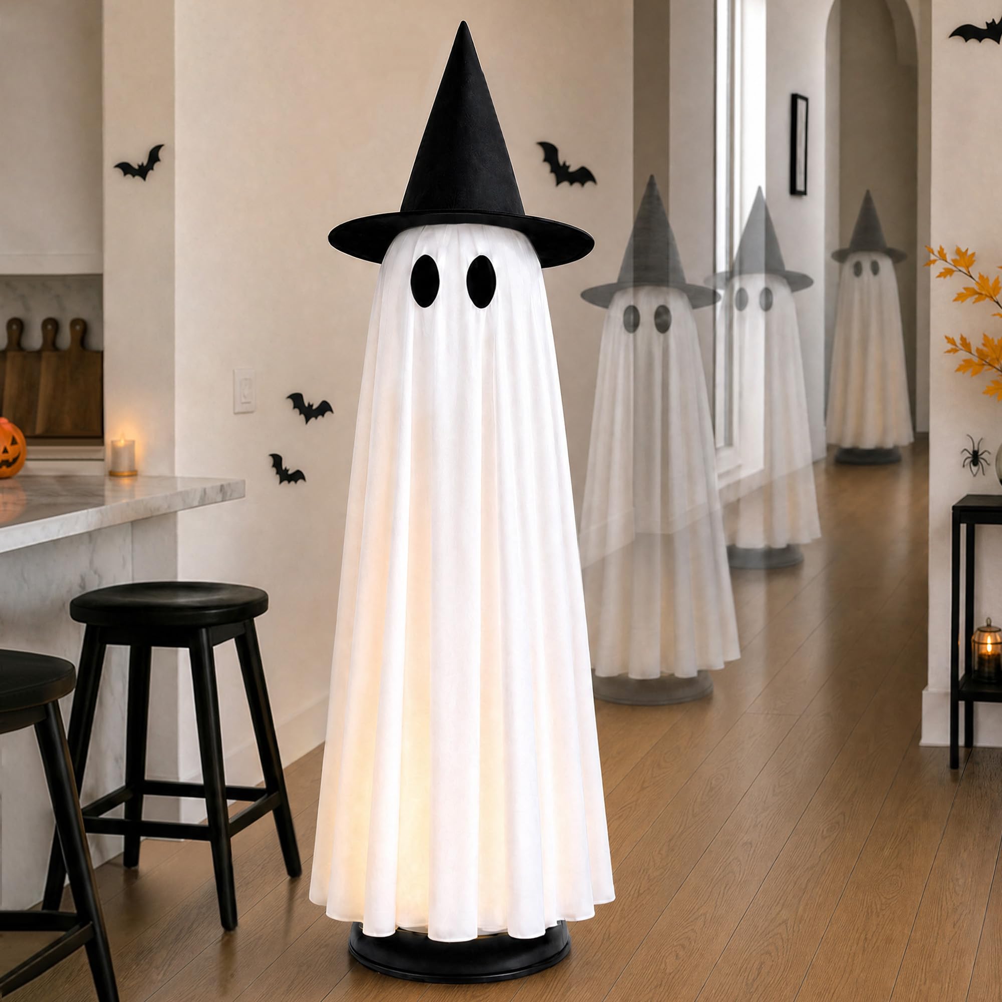 Halloween Decoration Indoor 46.5" Lighted Animated Floating Ghost | Touch&sound activated,Light up,auto-avoidance,spooky&silent mode,easy setup,ideal for Halloween party home decor