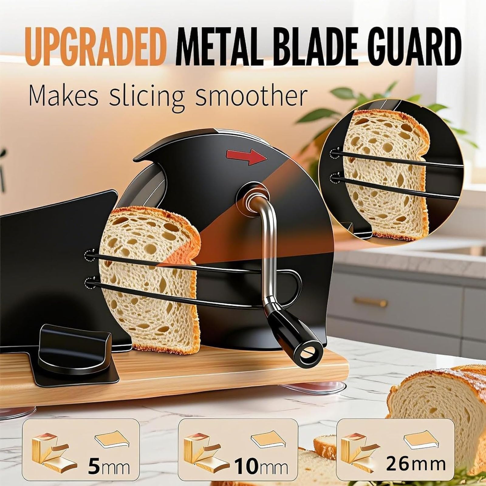 Affettatrice Manuale, Affettatrice Rotante per Pane con Manovella, Spessore Regolabile da 1 a 20 mm e Base Pieghevole, Lama Affilata, Acciaio Inossidabile Premium per Panettiere White