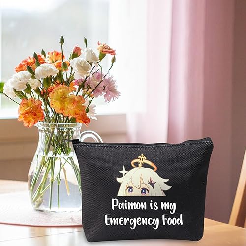 Miniatura 5 de JXGZSO Bolsa de cosméticos inspirada en el anime Paimon is my Emergency Food Traveller Gift Anime Lover Gift, Paimon negro