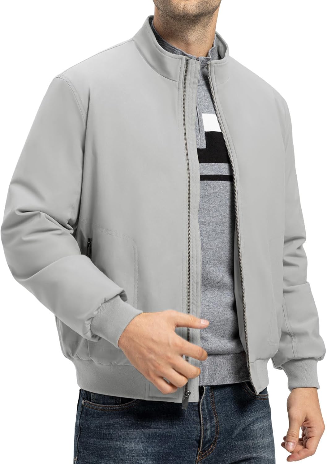 TBMPOY Men's Winter Lightweight Bomber Jackets Water Resistant Fall Casual Windbreakers Quilted Full Zip Windproof Work Coats - Image 2