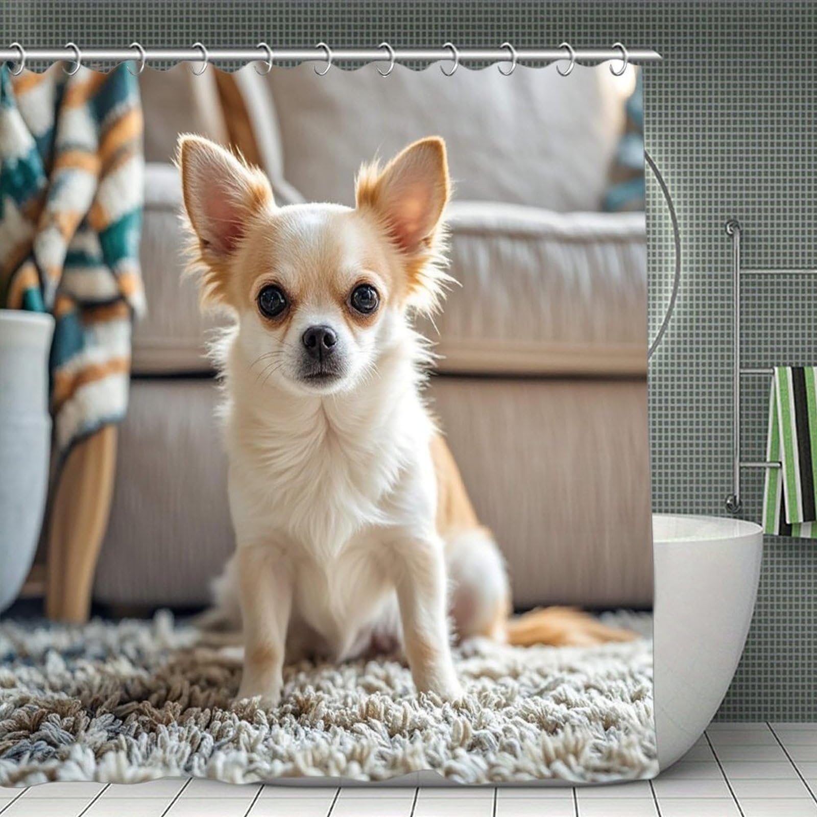 FekiLoot Cute Chihuahua Shower Curtain Minimalist Aesthetic Bath Curtain with Hooks Simple Water Resistant Bathroom Shower Curtains Cute Blackout Privacy Curtains Cloth Curtain