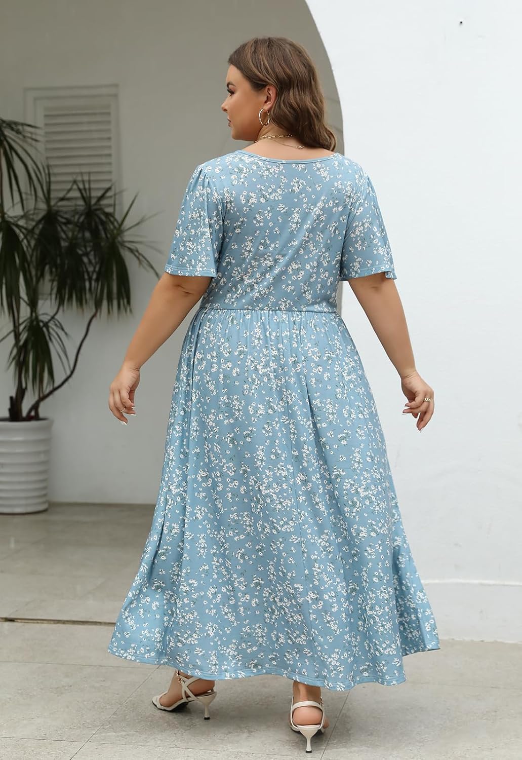 Keluummi Plus Size Wedding Guest Maxi Dresses for Curvy Women, Summer Floral 3/4 Sleeve Long Party Dresses with Pockets - Image 4