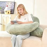 PAJEO U-Shaped Reading Pillow for Bed - 17" Backrest with Lumbar & Arm Support, Luxurious Faux Rabbit Fur, Green Gaming & Crochet Pillow